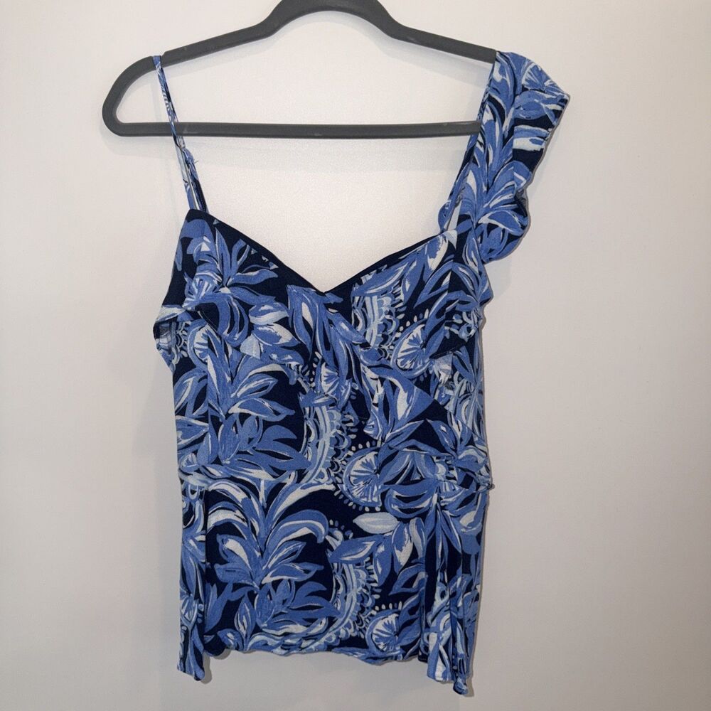 Lilly Pulitzer Auria Top Sz 16 Peplum Blue You’re The Zest High Tide Navy Resort - Picture 4 of 12